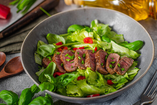 Delicious beef steak with salad