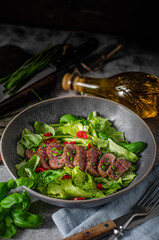 Delicious beef steak with salad