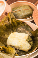 Steamed sticky rice chicken with lotus leaf