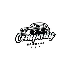 Fototapeta premium Classic/vintage car vector design inspiration. Auto car logo design template. Classic vehicle symbol logotype. A classic car symbol silhouette. circle car simple line art logo.
