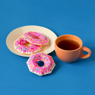 Paper donuts and real cup of tea