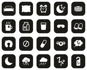 Sleep Or Sleeping Icons White On Black Flat Design Set Big