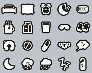 Sleep Or Sleeping Icons White On Black Sticker Set Big