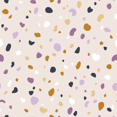 Neutral and purple abstract terrazzo texture seamless vector pattern