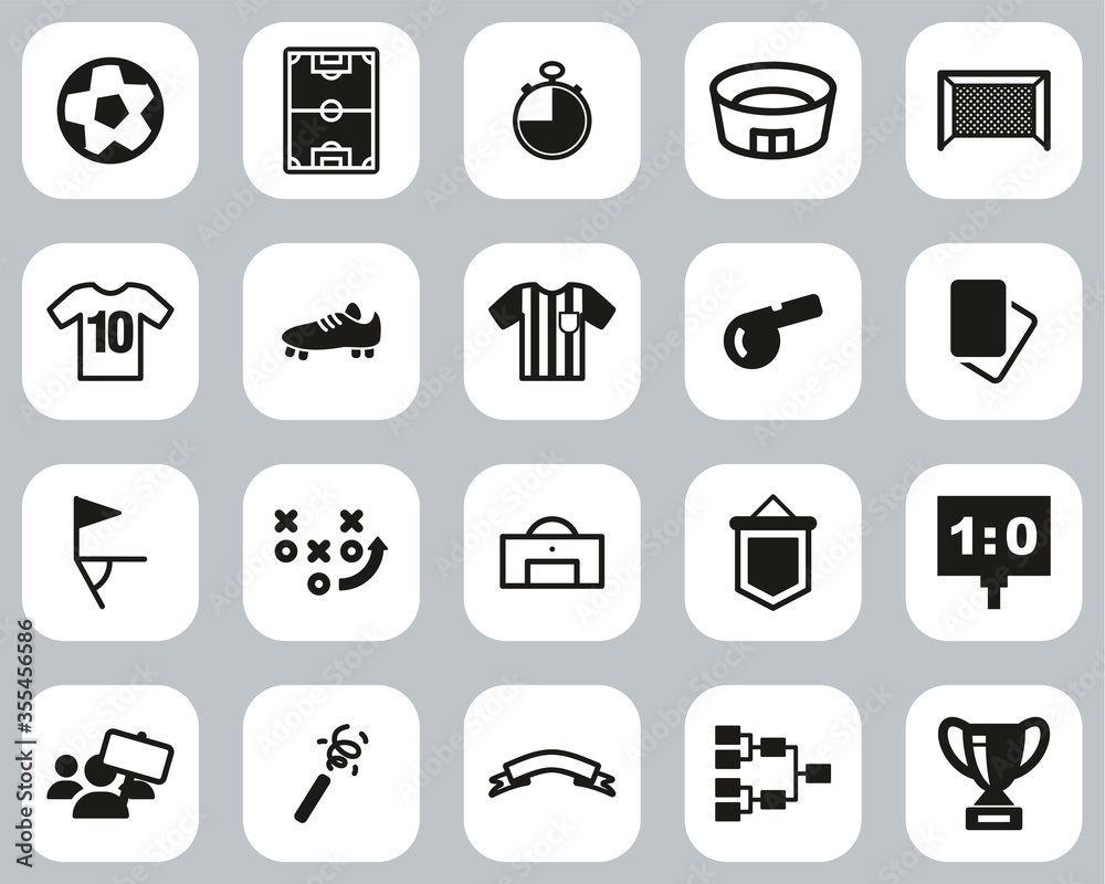 Sticker Soccer Or Football Icons Black & White Flat Design Set Big