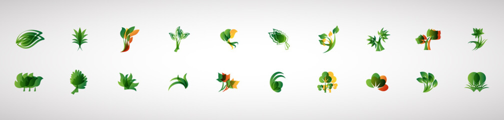 Abstract Leaf And Plant Logo Set - Isolated On White Background - Vector. Leaf And Plant Logo Useful For Grass Icon, Ecology Logo, Eco Symbol And Organic Template Design. Abstract Leaf Icons