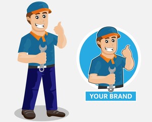 Illustration vector design of repairman logo mascot template