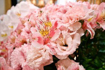 Pink flowers for funeral in Japan.