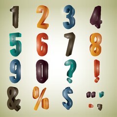 set of 3d numbers and letters