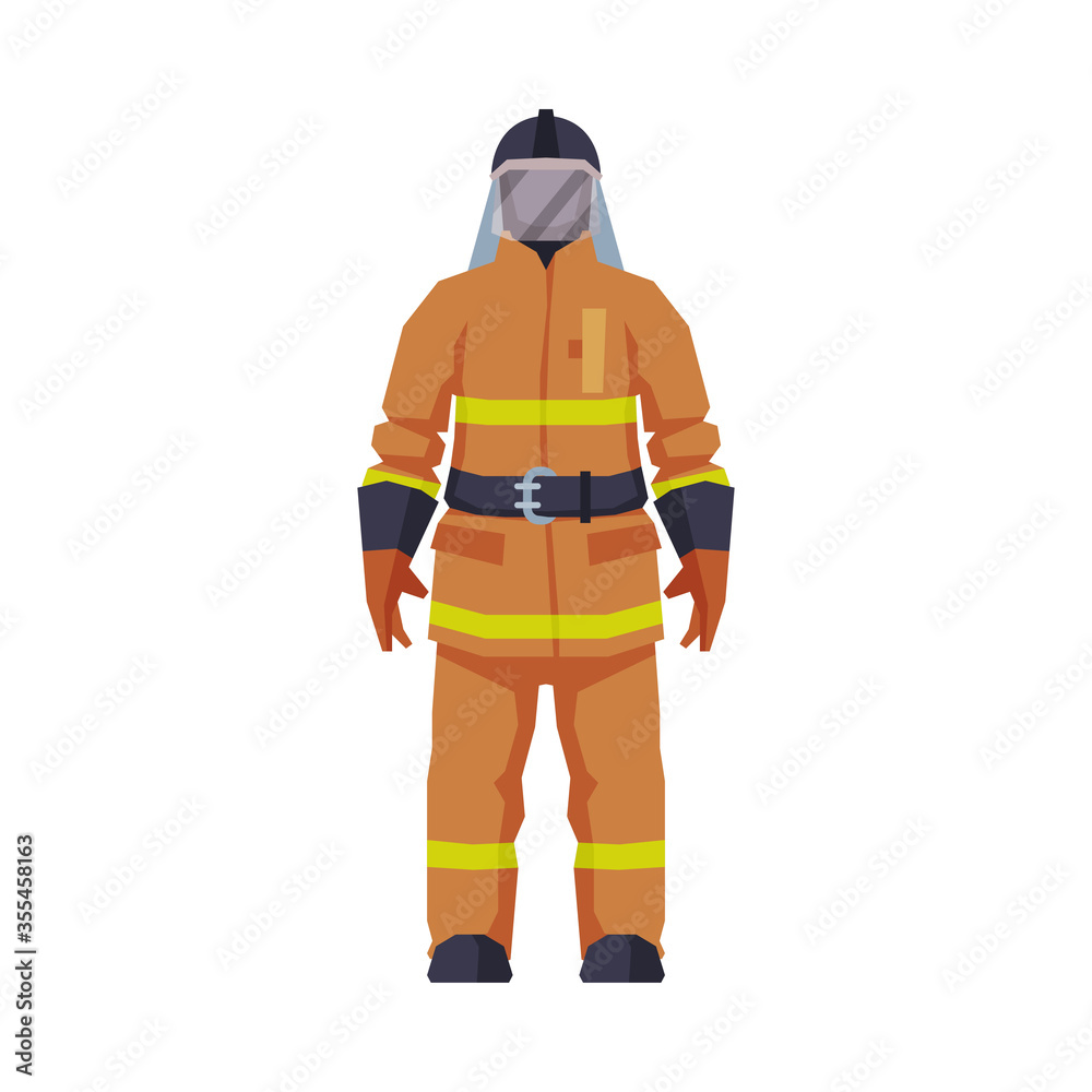 Canvas Prints Rescue Firefighter, Fireman in Oxygen Mask and Uniform Flat Style Vector Illustration on White Background