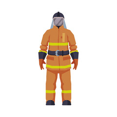 Rescue Firefighter, Fireman in Oxygen Mask and Uniform Flat Style Vector Illustration on White Background
