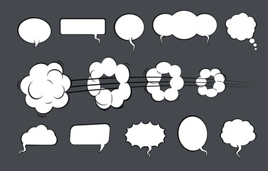 Set comic speech balloons on grey background. Vector Illustration.