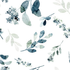 Seamless watercolor pattern with floral elements