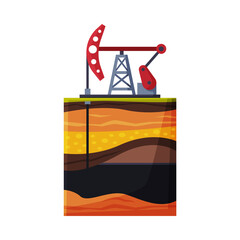 Fototapeta premium Oil Pump Jack Pumping Oil out of Borehole, Oil Industry Production Equipment Flat Style Vector Illustration on White Background