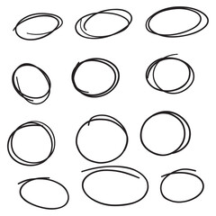 Set hand drawn ovals, felt-tip pen circles. Vector collection of scribble black frames.