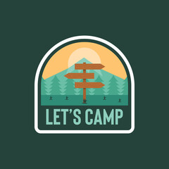 Camping Directions Outdoor Adventure Badges Patch Sticker Emblem Mountain Camp Illustration