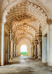 Decorated arches of the mosque at the Bibi ka Maqbara, built by Azam Shah in 1678, as a son's tribute to his mother, Begum Rabia Durrani, the Queen of Mughal emperor Aurangzeb. Aurangabad, Maharashtra