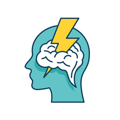 Brainstorm concept - human head profile with schematic lightning strucks  and piercing the brain - vector icon, infographic decoration or logo template