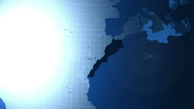 Morocco. Zooming into Morocco on the globe.