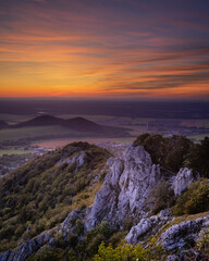 Fototapeta premium Wild view. Nature Landscape. Kršlenica. Little Carpathians. Sunset. Epic moment in nature. Colorful. Slovak landscape. Slovak nature. Slovak Little Carpathians. Colorful sunset. 