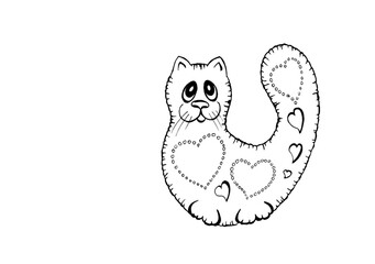 Coloring-cat with hearts, can be used as a template for gingerbread.
