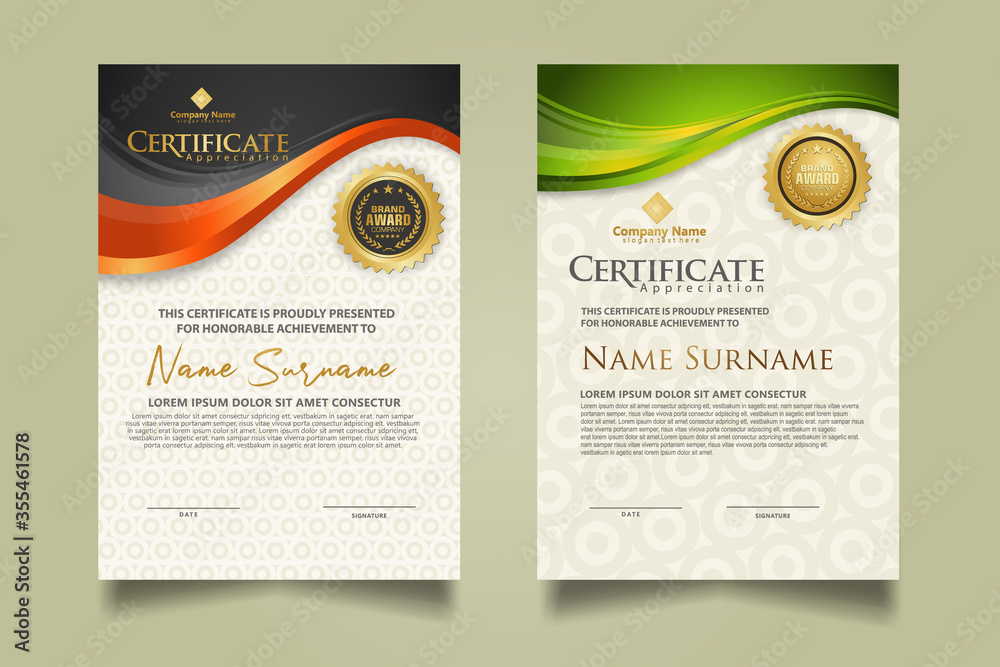 Wall mural set modern certificate template with flow lines ornament and modern pattern background.