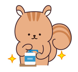 消毒液を使うリス イラスト