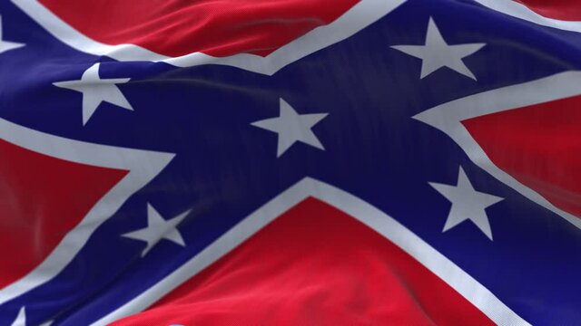 4k Confederate National flag slow waving with visible wrinkles in Battle wind blue sky seamless loop background.A fully digital rendering;animation loops at 20 seconds;smooth texture.