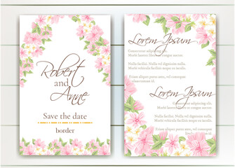 Set of vector delicate invitation with cute flowers for wedding, marriage, bridal, birthday, Valentine's day