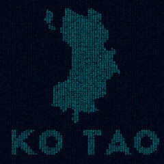 Fototapeta na wymiar Ko Tao tech map. Island symbol in digital style. Cyber map of Ko Tao with island name. Neat vector illustration.