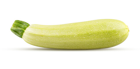 Closeup of zucchini isolated on white background. Whole vegetable close up