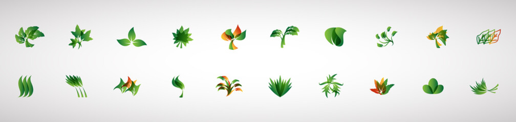 Abstract Leaf And Plant Logo Set - Isolated On White Background - Vector. Leaf And Plant Logo Useful For Grass Icon, Ecology Logo, Eco Symbol And Organic Template Design. Abstract Leaf Icons