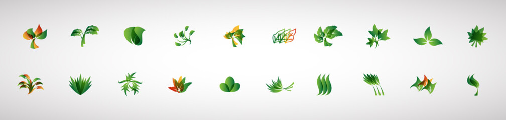 Fototapeta na wymiar Abstract Leaf And Plant Logo Set - Isolated On White Background - Vector. Leaf And Plant Logo Useful For Grass Icon, Ecology Logo, Eco Symbol And Organic Template Design. Abstract Leaf Icons
