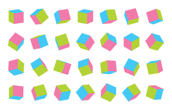 Children Multi Colored Cubes Set Isolated On White Background. Vector Illustration