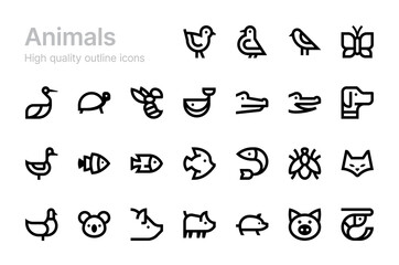 Animal vector icons. Domestic and wild animals.