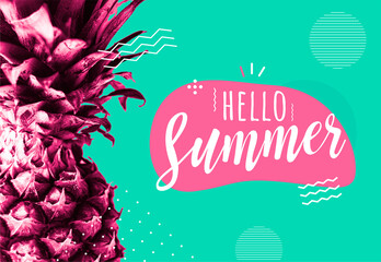 pineapple summer poster, hello summer vacation concept.