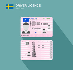 Swedish car driver license identification. Flat vector illustration. Sweden.