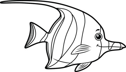 Vector Cartoon Angel Fish Line Art