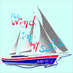 Sailing yacht vector character illustration