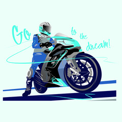 Graphic blue motobike design vector character illustration