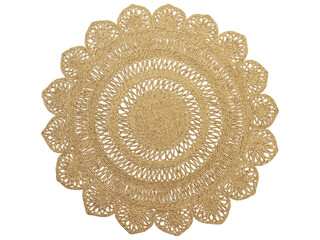 Modern braided round jute rug with a floral pattern. 3d render - obrazy, fototapety, plakaty