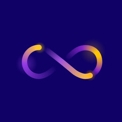 Infinity symbol with motion effect in bright colorful neon decoration on dark background