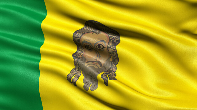 Flag of Penza Oblast waving in the wind. 3D illustration.