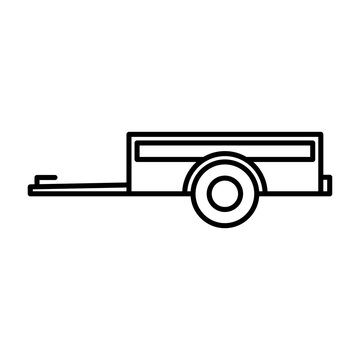 Car Trailer Icon. Side View. Black Contour Silhouette. Vector Flat Linear Graphic Illustration. Isolated Object On A White Background. Isolate.