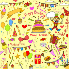 birthday party color doodle set illustration