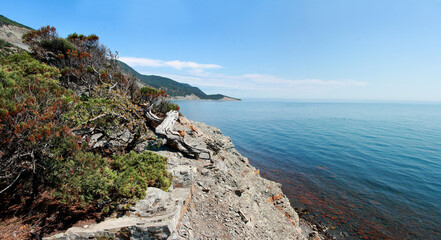 Fototapeta na wymiar Panorama of the Black Sea coast in the region of Anapa