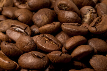 Coffee beans as background texture close-up.