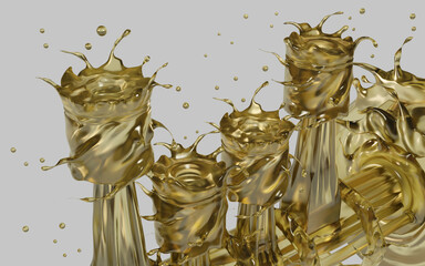 Liquid fluid oil flowing splash on white background with clipping path , 3d illustration 3D Rendering