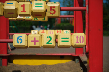  playground figures. Red color, numbers and signs. cubes. - 355468767