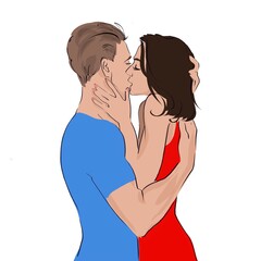 illustration of a passionate kiss of lovers man and woman for design and decor 